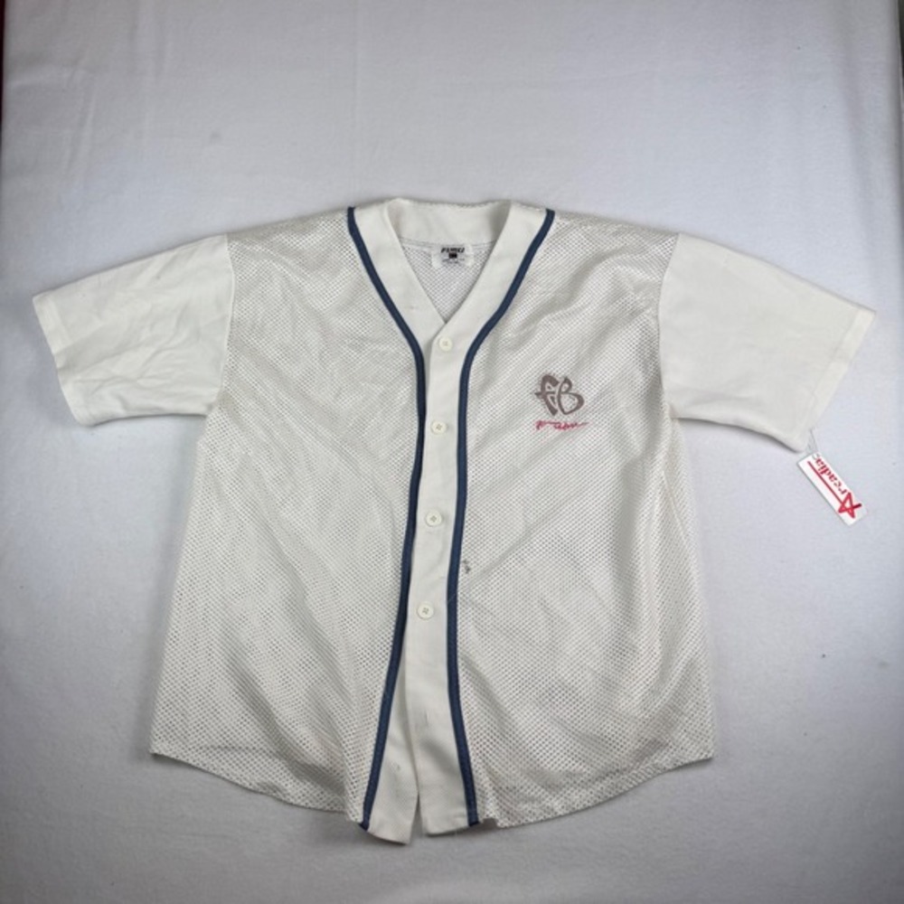 Vintage FUBU Baseball Jersey Mens XL White Mesh Button Up Made in‎ USA 90s
